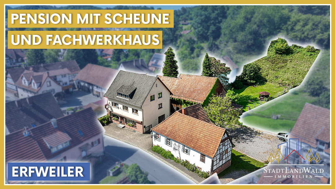 Anwesen mit Pension, Fachwerkhaus und Scheune in Erfweiler Großes Anwesen mit Pension, vermietetem Fachwerkhaus und Sandsteinscheune in naturnaher Lage in Erfweiler, Pfälzerwald